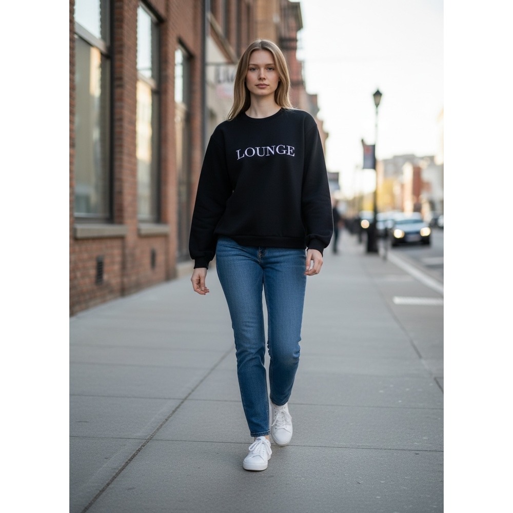 Lounge Underwear Apparel Black Embroidered Logo Sweatshirt Organic Cotton Medium